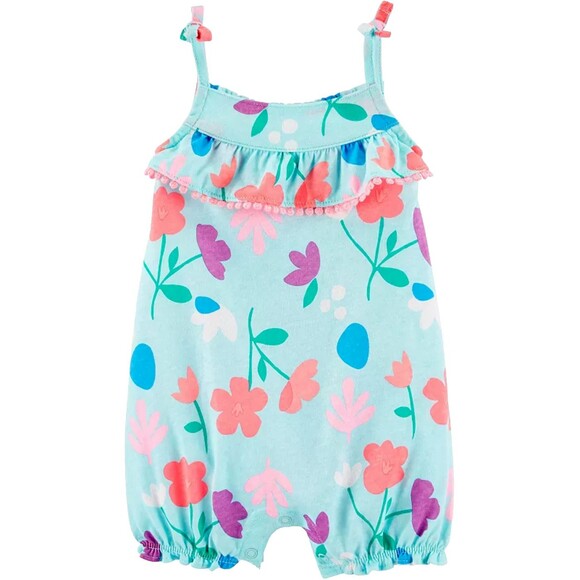 Carter’s Baby Girls Floral Snap-Up Romper Blue Infant Tank Jersey Size 24M - Picture 1 of 3